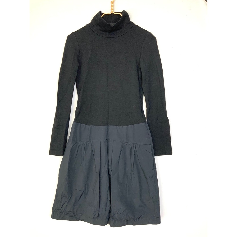 CUE Australia Sz 8/US 4 Black Mixed Media Mock Neck Long Sleeve Drop Waist Dress